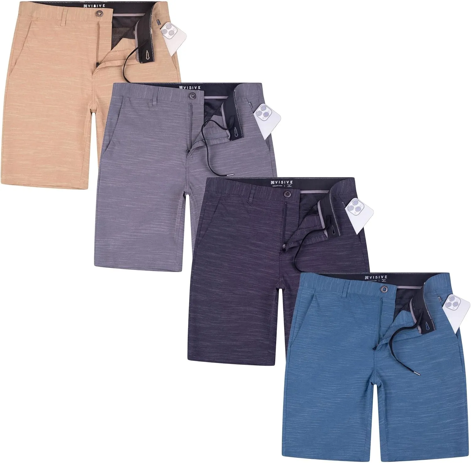 Visive Mens Shorts for Men, Hybrid Casual Golf Dress Flat Front Quick Dry Stretch Board Shorts, Lightweight Chino Short