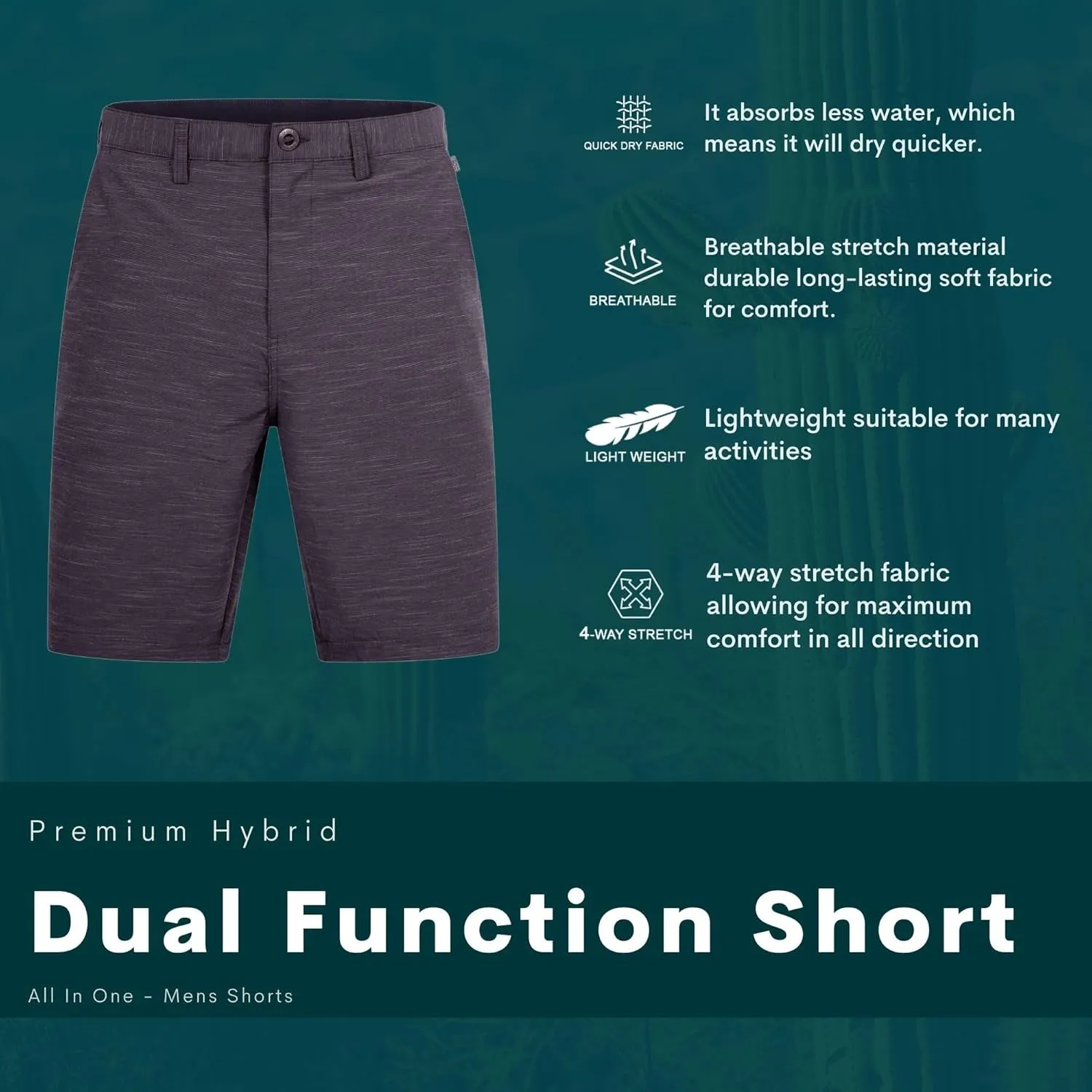 Visive Mens Shorts for Men, Hybrid Casual Golf Dress Flat Front Quick Dry Stretch Board Shorts, Lightweight Chino Short