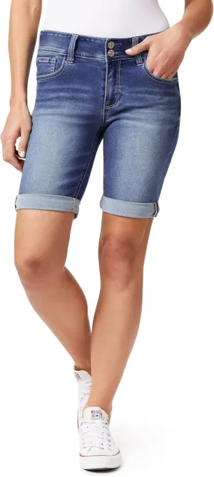 WallFlower Women's Ultra Denim Bermuda Shorts 9" Mid-Rise Insta Soft Juniors (Available in Plus Sizes)