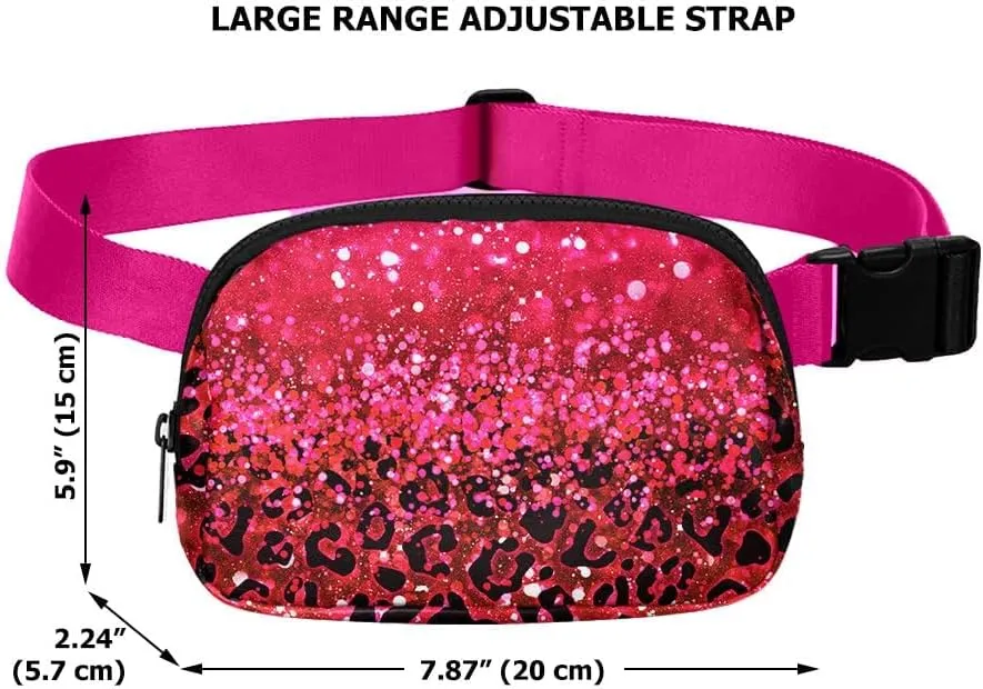 WIRESTER Unisex Waist Belt Bag with Adjustable Strap, Fashionable Crossbody Fanny Pack Bag For Travel Running Hiking - Hot Pink Glitter Sparkle With Black Pink Glitter Leopard