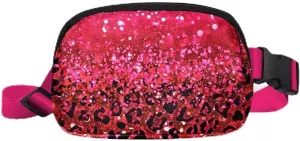 WIRESTER Unisex Waist Belt Bag with Adjustable Strap, Fashionable Crossbody Fanny Pack Bag For Travel Running Hiking - Hot Pink Glitter Sparkle With Black Pink Glitter Leopard