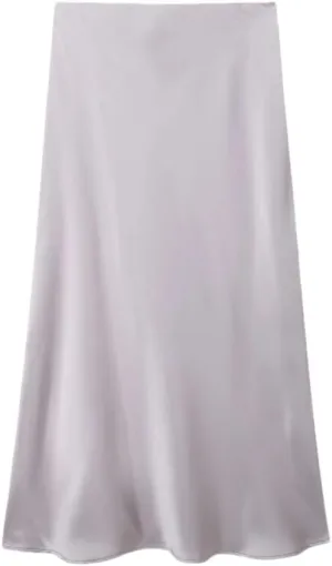 Women High Waist Long Skirts Women Office A-Line Solid Vintage Silk Midi Skirt Office