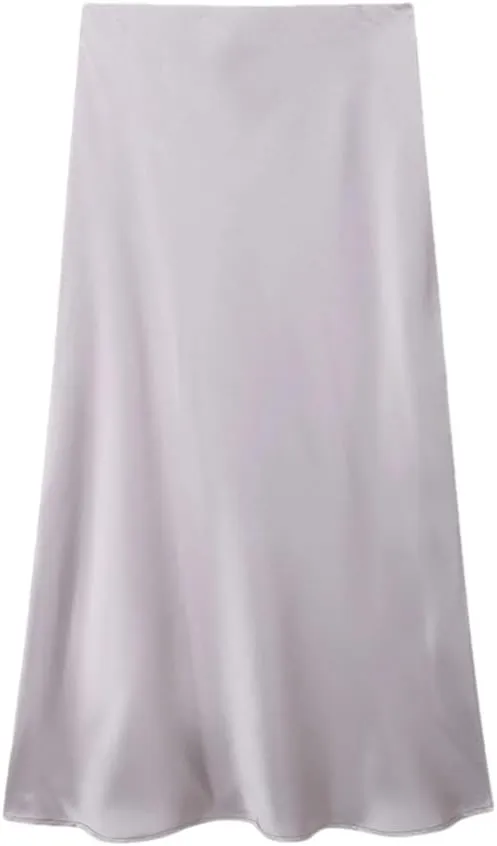 Women High Waist Long Skirts Women Office A-Line Solid Vintage Silk Midi Skirt Office