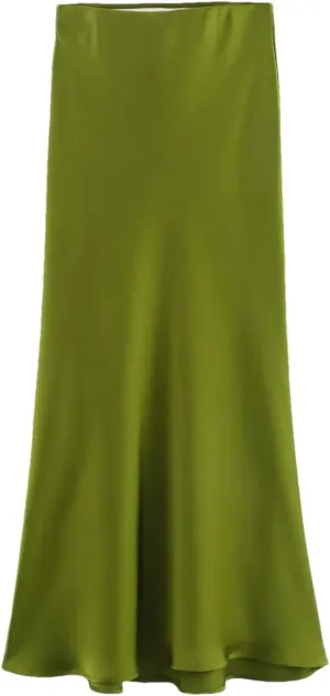 Women Midi High Waist Satin Skirt Women's Casual Solid Color Elastic Office A-Line Solid Vintage Waist Skirt