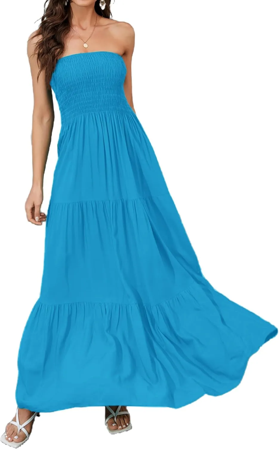 Women Strapless A Line Maxi Dress Tube Top Backless Casual Summer Dress