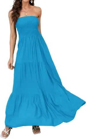 Women Strapless A Line Maxi Dress Tube Top Backless Casual Summer Dress