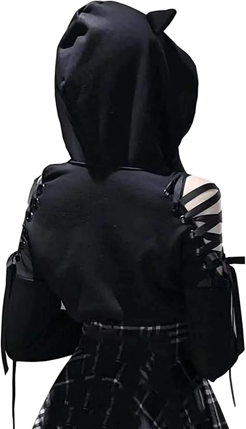 Women Y2K Hoodie Jacket Long Sleeve Graphic Zip Up Hoodie 90s Vintage Hooded Sweatshirt Tops E-Girls Streetwear