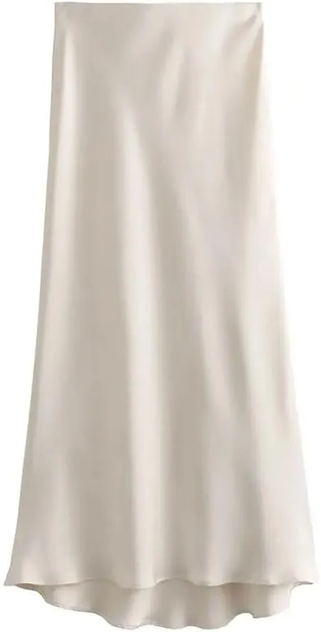 Women Y2k Satin Solid Midi Skirt Casual A-Line Solid Color Long Skirt