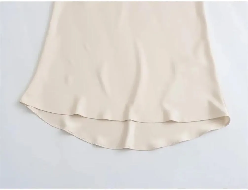 Women Y2k Satin Solid Midi Skirt Casual A-Line Solid Color Long Skirt