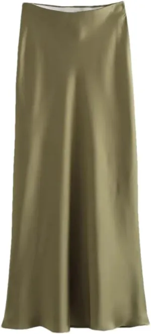 Women Y2k Satin Solid Midi Skirt Casual A-Line Solid Color Long Skirt