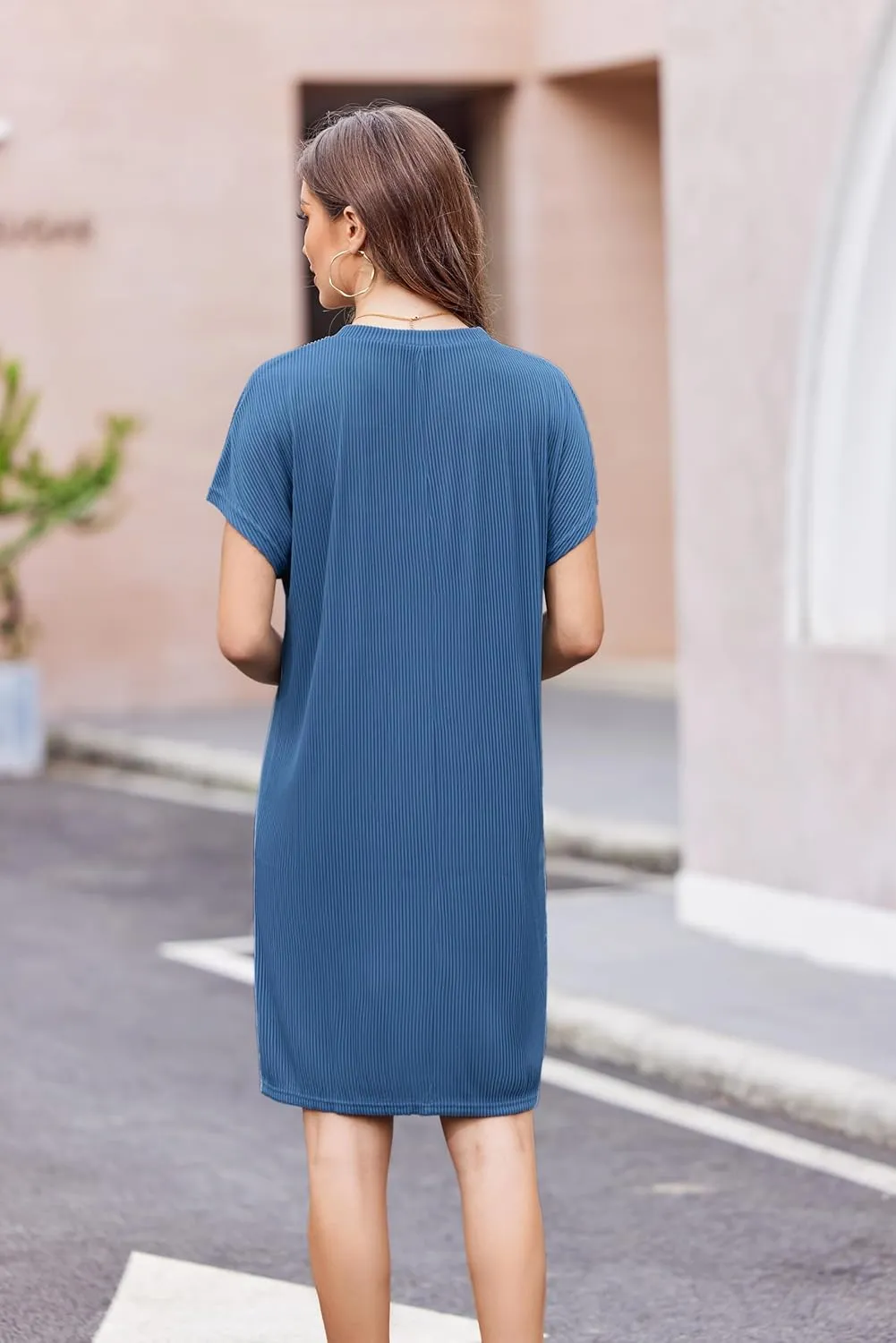Womens Casual Crewneck Short Sleeve Ribbed Mini Tshirt Dress Fashion Slim Spring and Summer Dresses