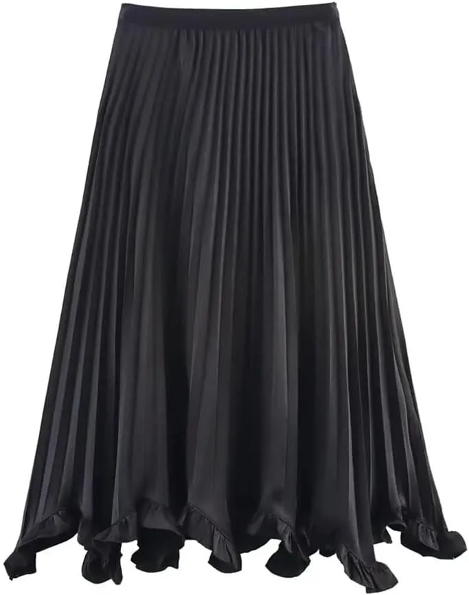 Women's Casual Pleated Skirt Summer Vintage High Waist Long Skirts