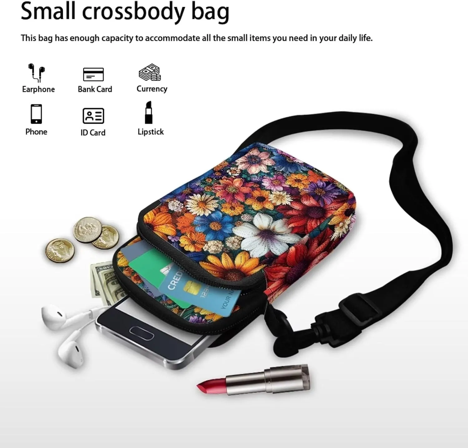 Women's Crossbody Bags Travel Shoulder Sling Bags Cell Phone Case Purse with Front Pocket