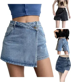 Women's Denim Skirt 2024 Summer Trendy A-Line Button Y2K Mini Casual Denim Skirt Cute Loose Vacation Jean Shorts for Women