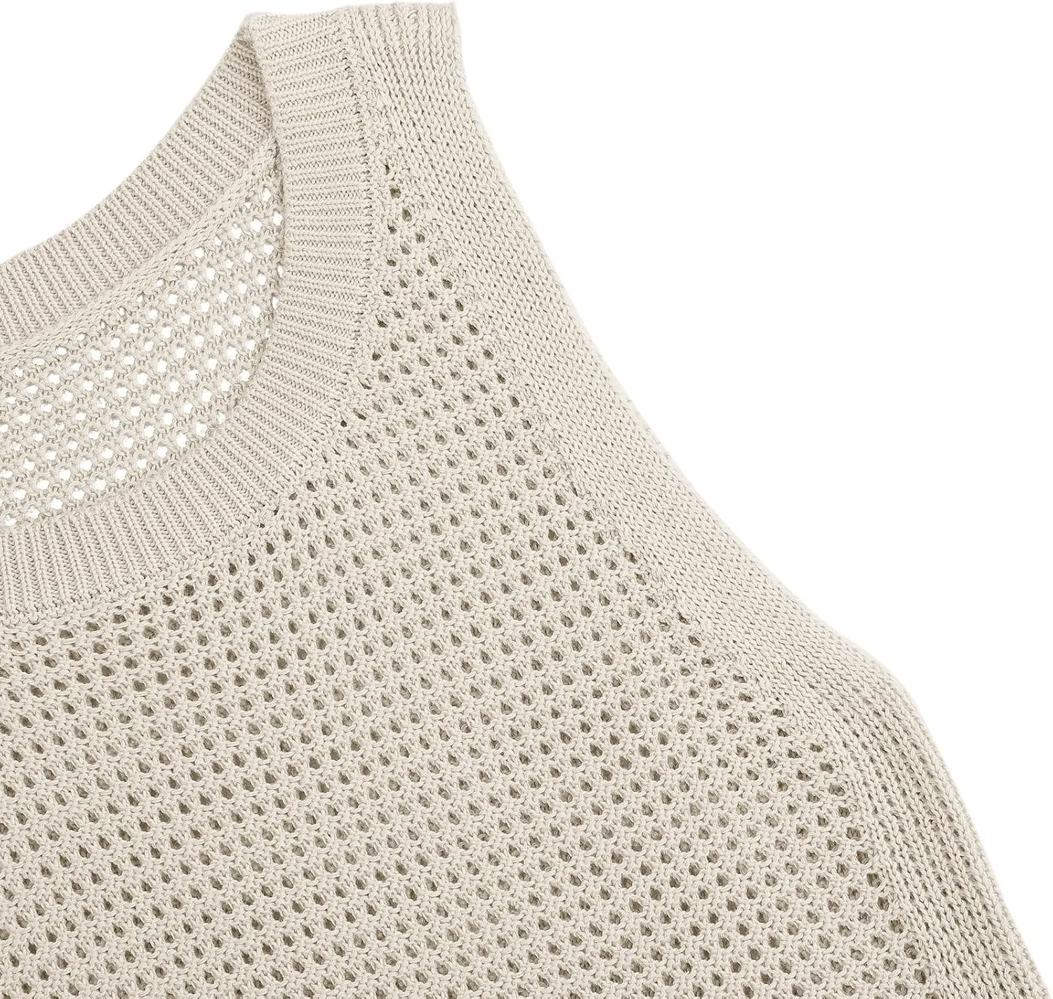 Womens Knit Sweater Vest Summer Tank Tops Round Neck Crochet Hollow Out Sleeveless Crop Top
