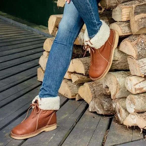 Women's Leather Ankle Boots with Laces