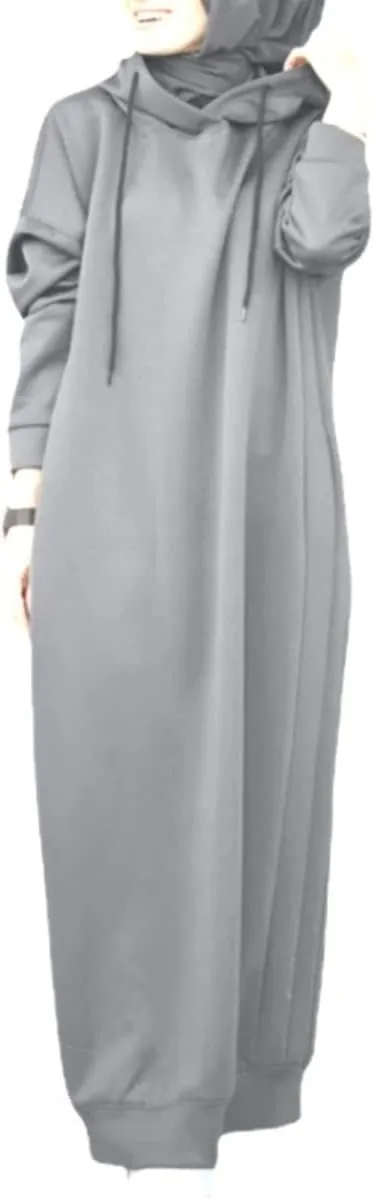 Womens Maxi Long Hoodie Dress Pullover Sweatshirt for Muslin Girl Spring Fall Autumn Winter Loose Dress