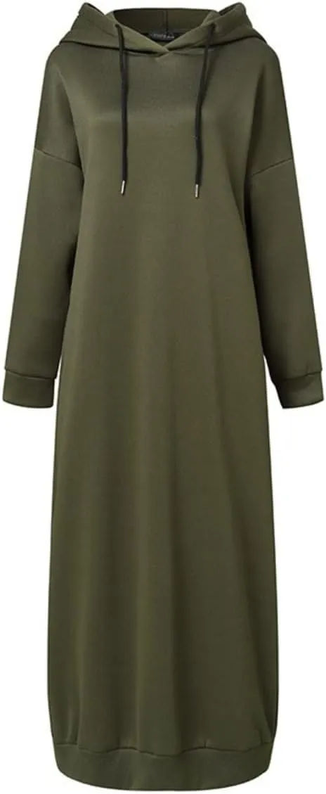 Womens Maxi Long Hoodie Dress Pullover Sweatshirt for Muslin Girl Spring Fall Autumn Winter Loose Dress