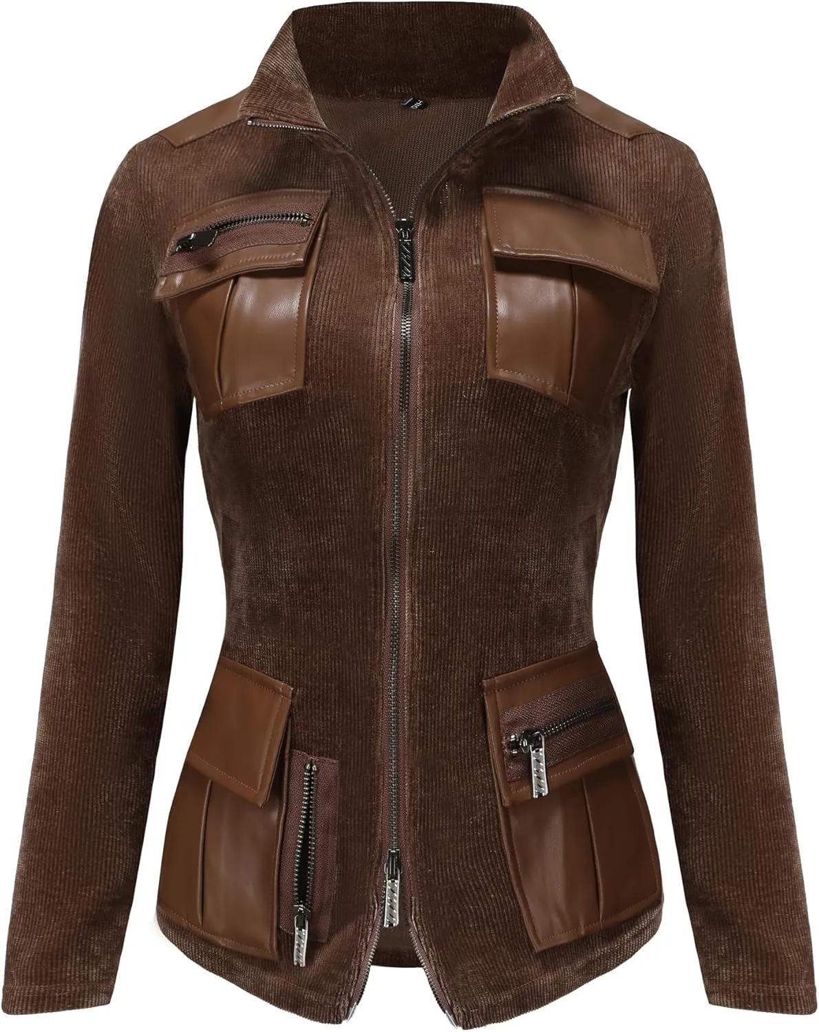 Women's Stand Collar Zip up Long Sleeve Jacket with Pockets