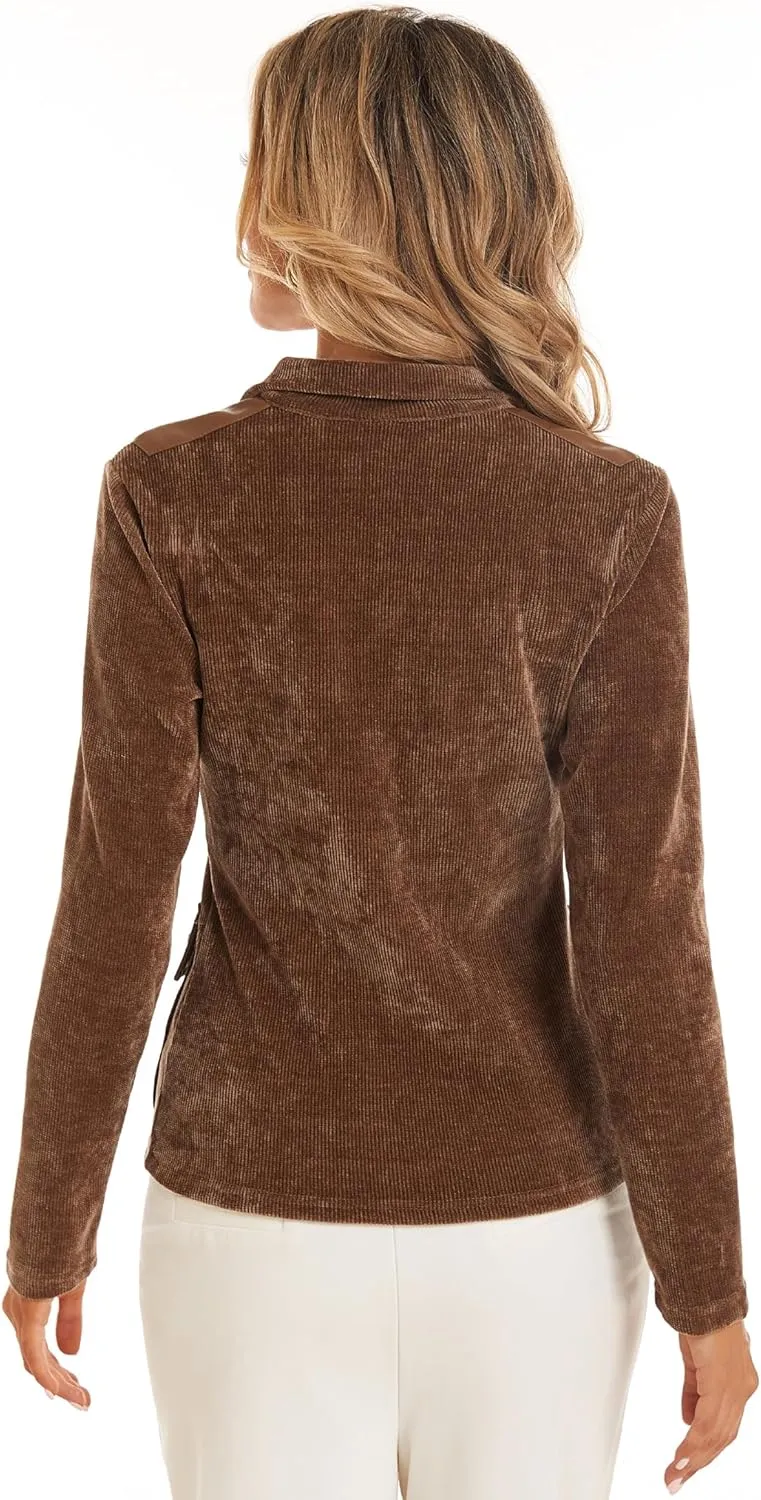 Women's Stand Collar Zip up Long Sleeve Jacket with Pockets