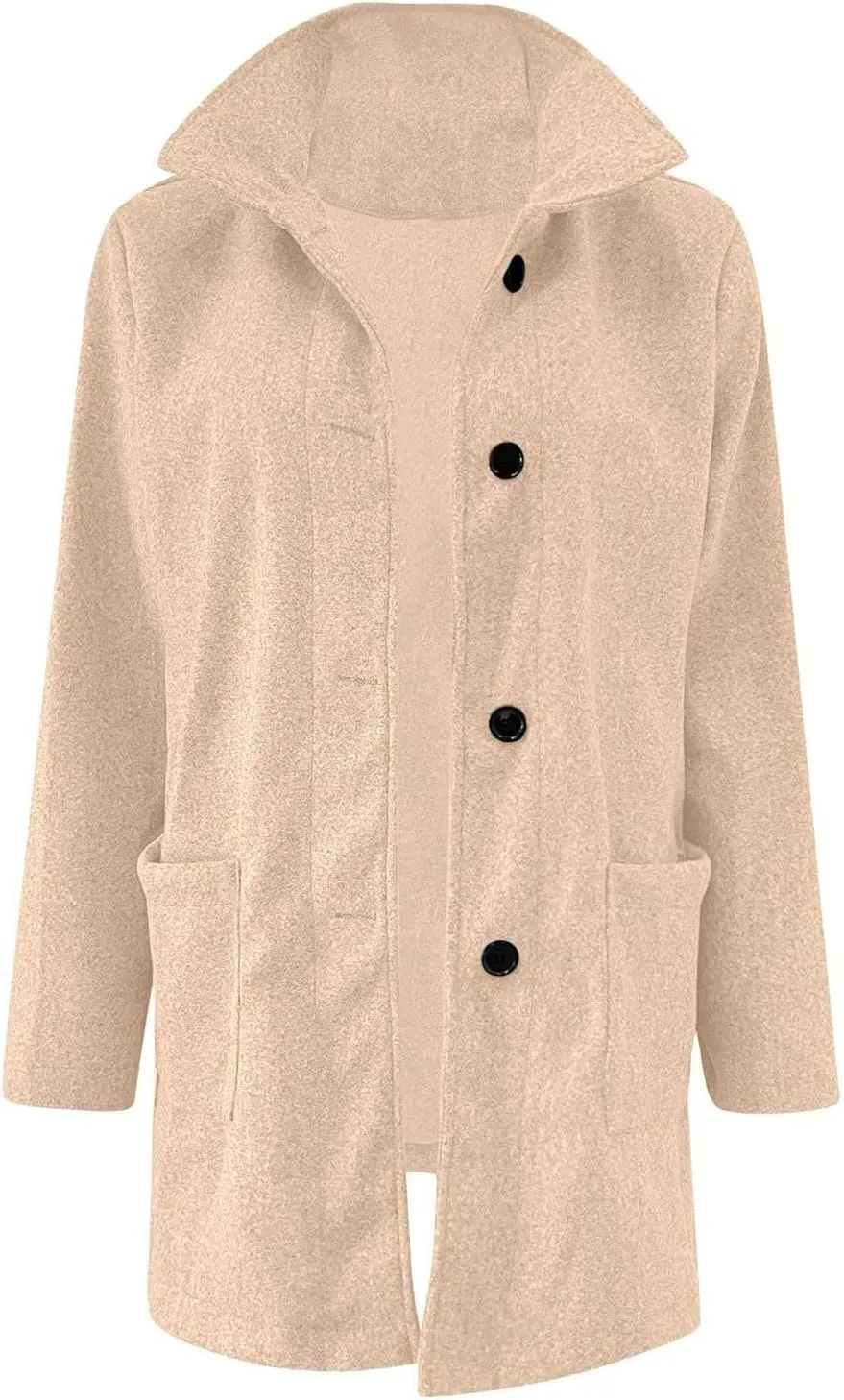 Women's Stand Up Collar Single Breasted Pea Coat Winter Casual Medium Length Trench Coat Solid Colour With Pockets Jacket