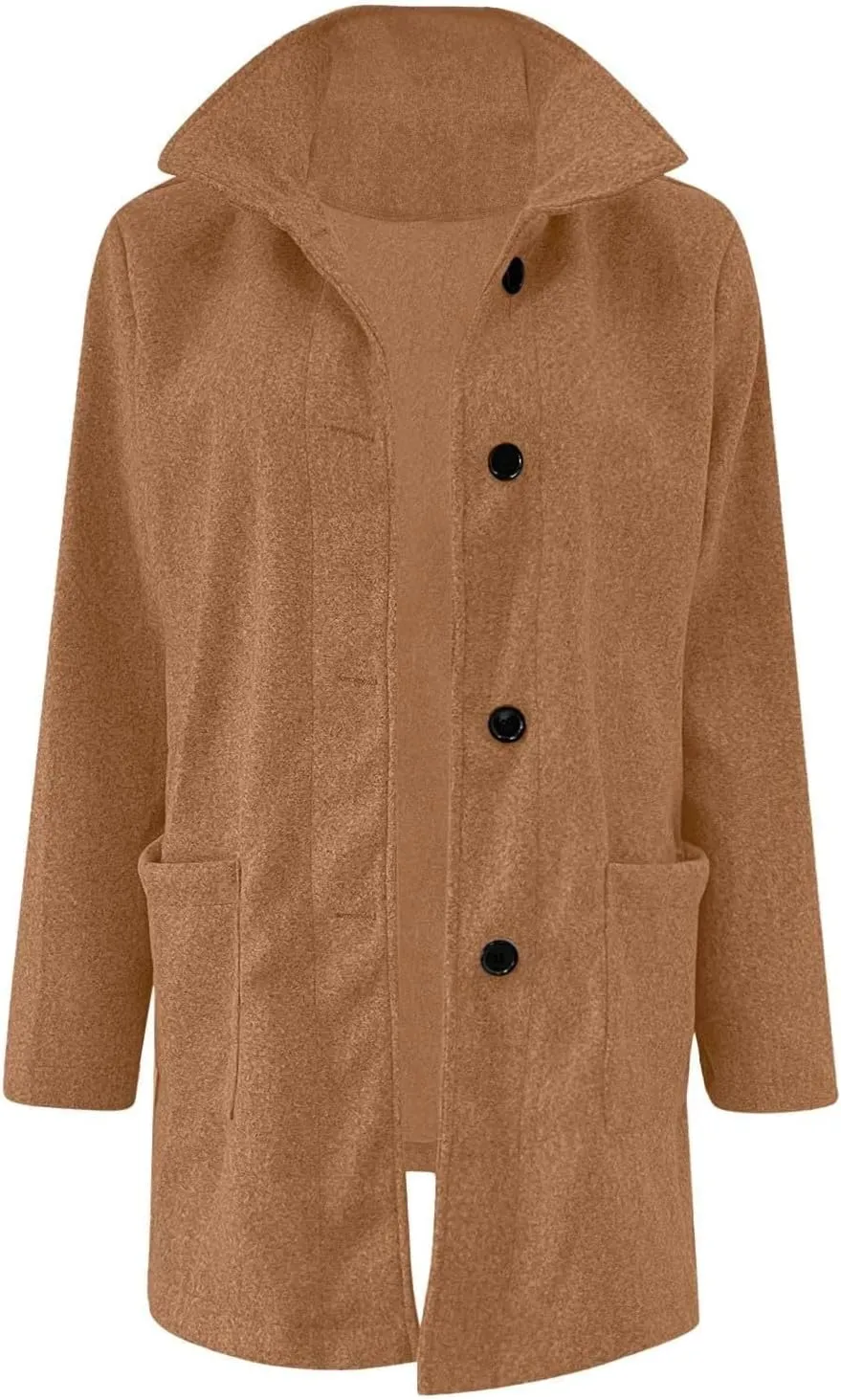 Women's Stand Up Collar Single Breasted Pea Coat Winter Casual Medium Length Trench Coat Solid Colour With Pockets Jacket