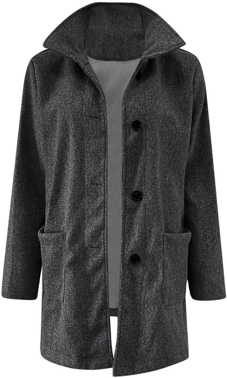 Women's Stand Up Collar Single Breasted Pea Coat Winter Casual Medium Length Trench Coat Solid Colour With Pockets Jacket