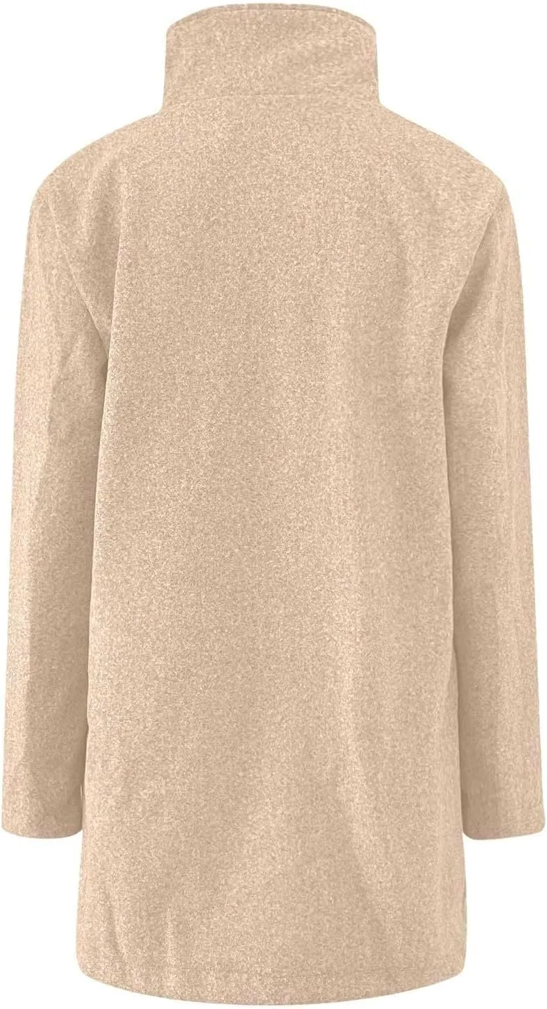 Women's Stand Up Collar Single Breasted Pea Coat Winter Casual Medium Length Trench Coat Solid Colour With Pockets Jacket