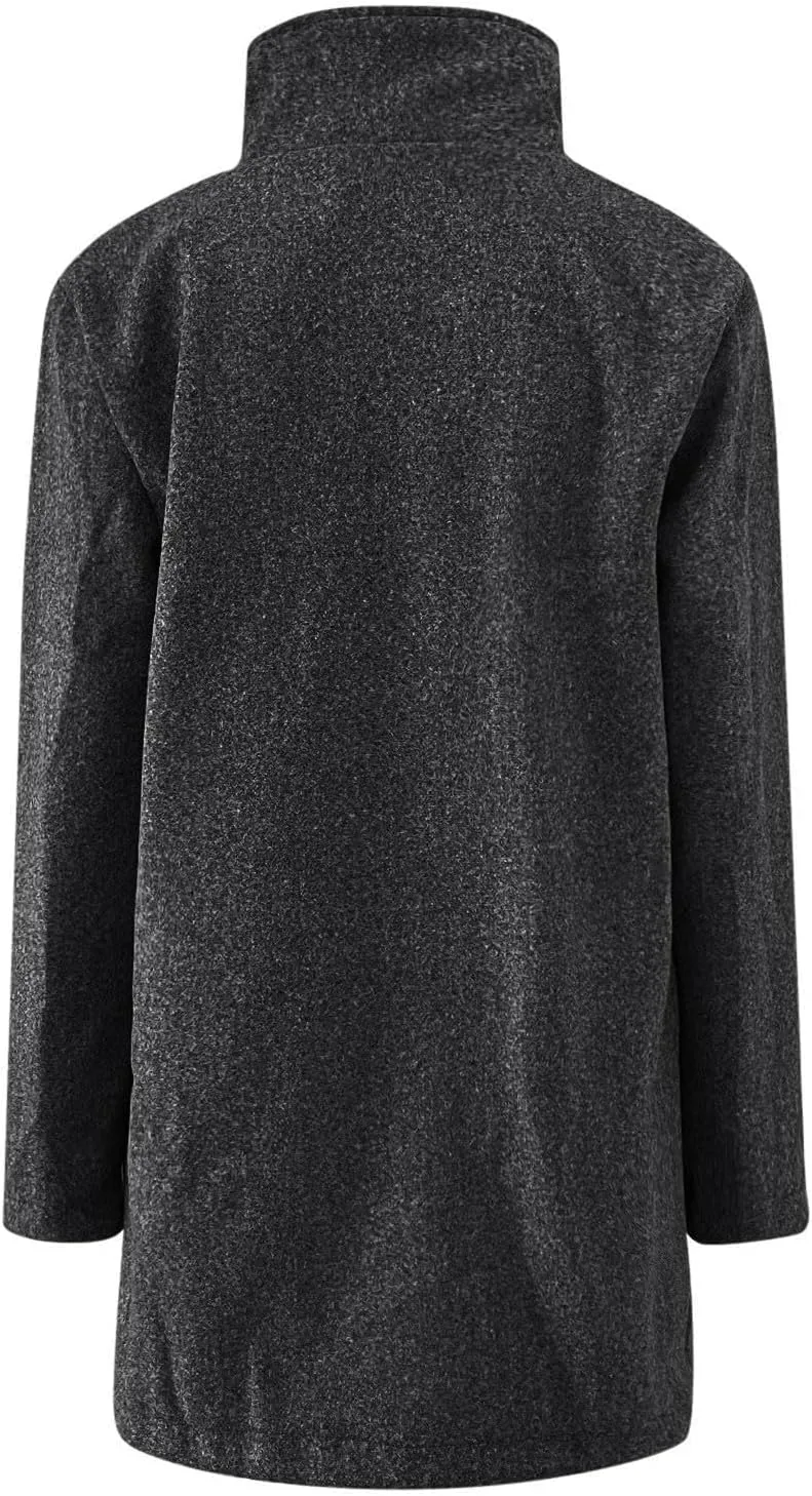 Women's Stand Up Collar Single Breasted Pea Coat Winter Casual Medium Length Trench Coat Solid Colour With Pockets Jacket