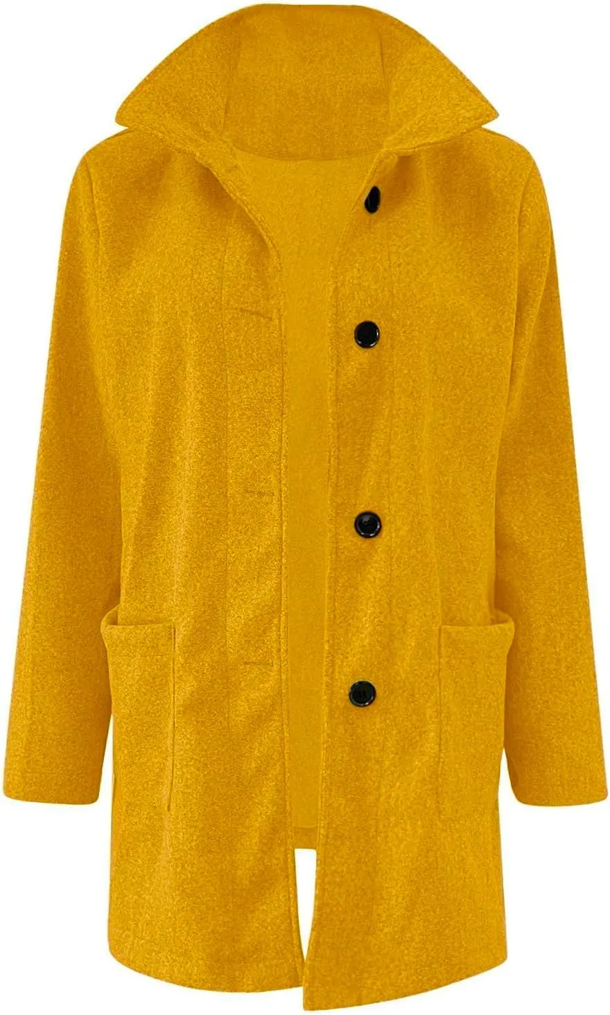 Women's Stand Up Collar Single Breasted Pea Coat Winter Casual Medium Length Trench Coat Solid Colour With Pockets Jacket