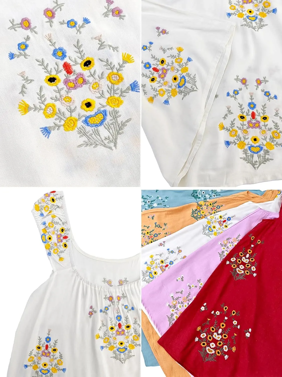 Womens Summer Casual Dresses Floral Embroidered Dress Wedding Guest Sundresses for Beach Vacation