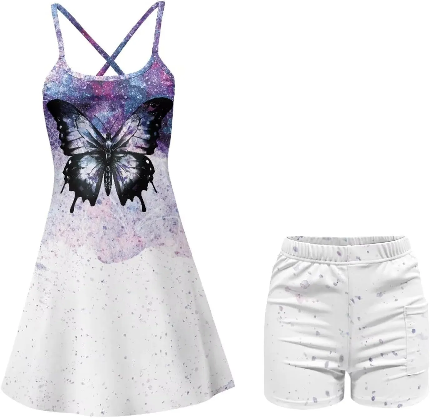 Womens Tennis Dress with Built in Shorts High Waisted Golf Dress 2 Piece Sets