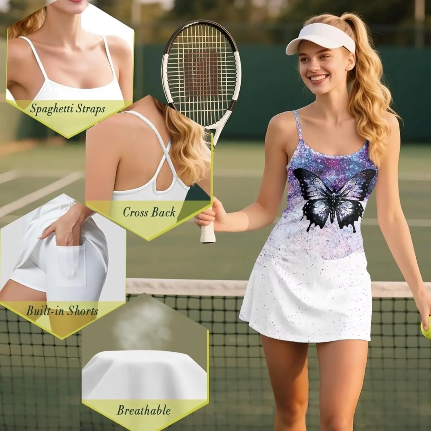 Womens Tennis Dress with Built in Shorts High Waisted Golf Dress 2 Piece Sets