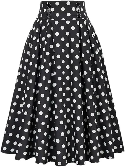 Women's Vintage Casual Long A-Line High Waist Skirt Elegant Double Breasted Large Swing Pleated Skirt
