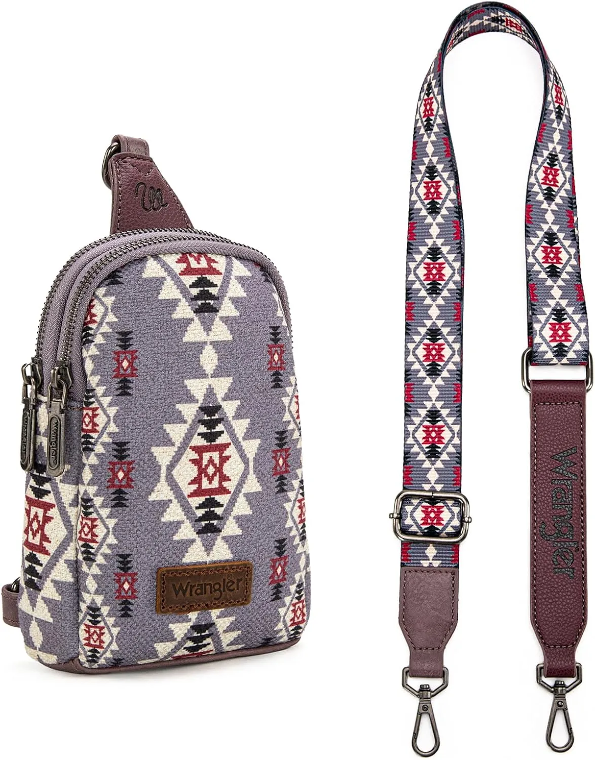 Wrangler Aztec Crossbody Sling Bags for Women Southwestern Print Purse with Detachable Strap