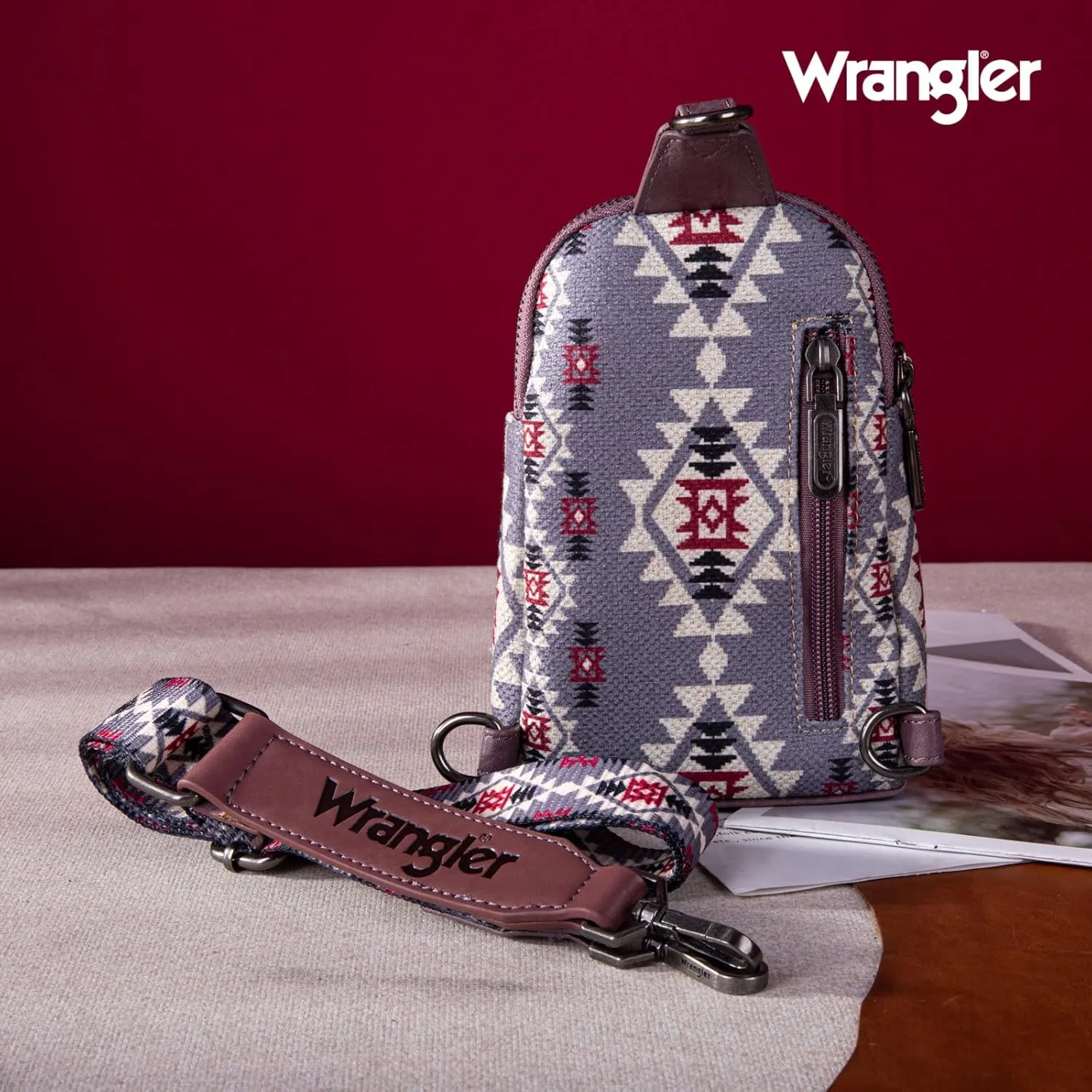 Wrangler Aztec Crossbody Sling Bags for Women Southwestern Print Purse with Detachable Strap