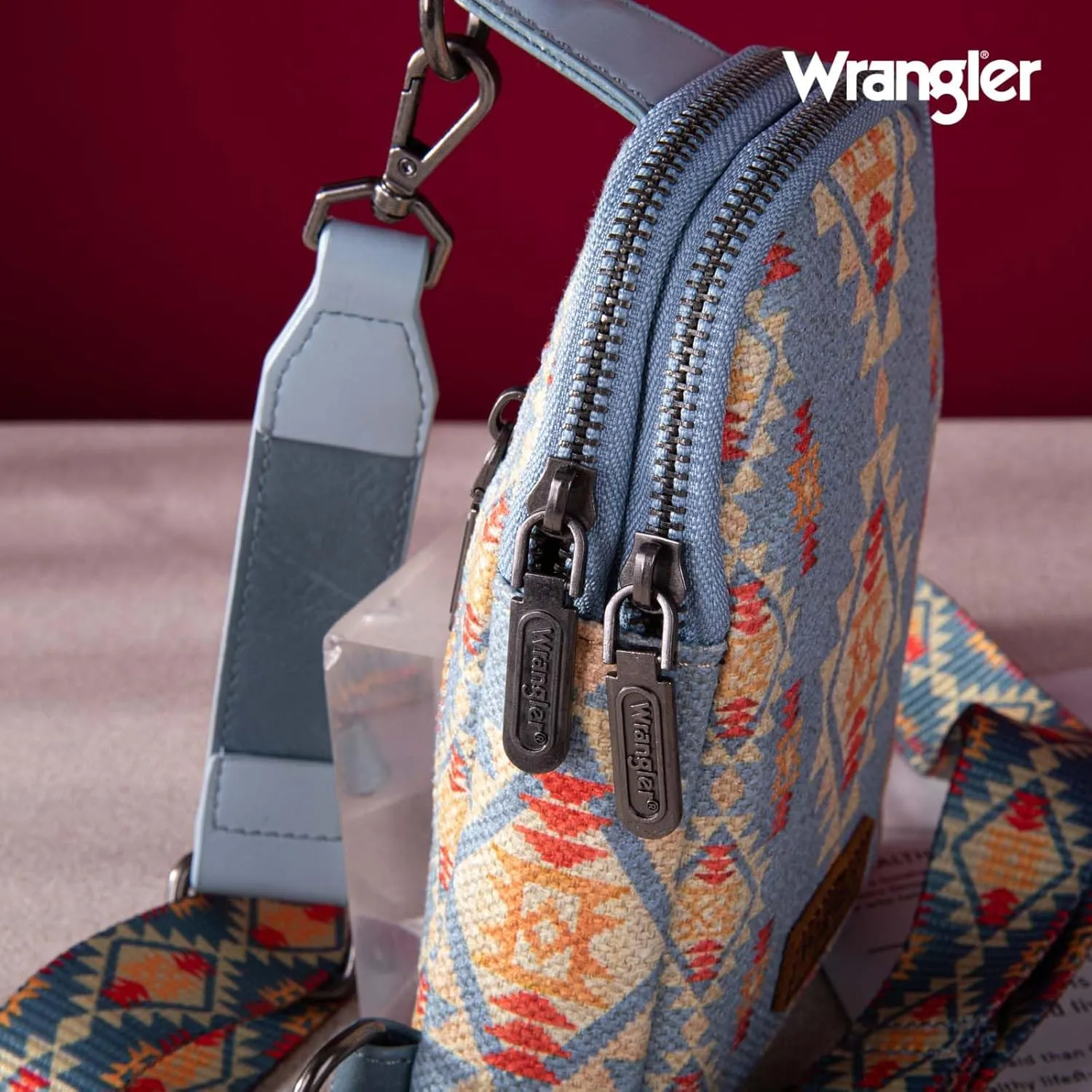 Wrangler Aztec Crossbody Sling Bags for Women Southwestern Print Purse with Detachable Strap