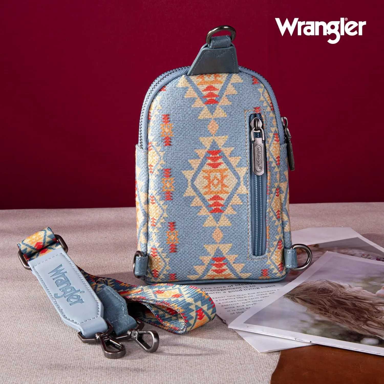 Wrangler Aztec Crossbody Sling Bags for Women Southwestern Print Purse with Detachable Strap
