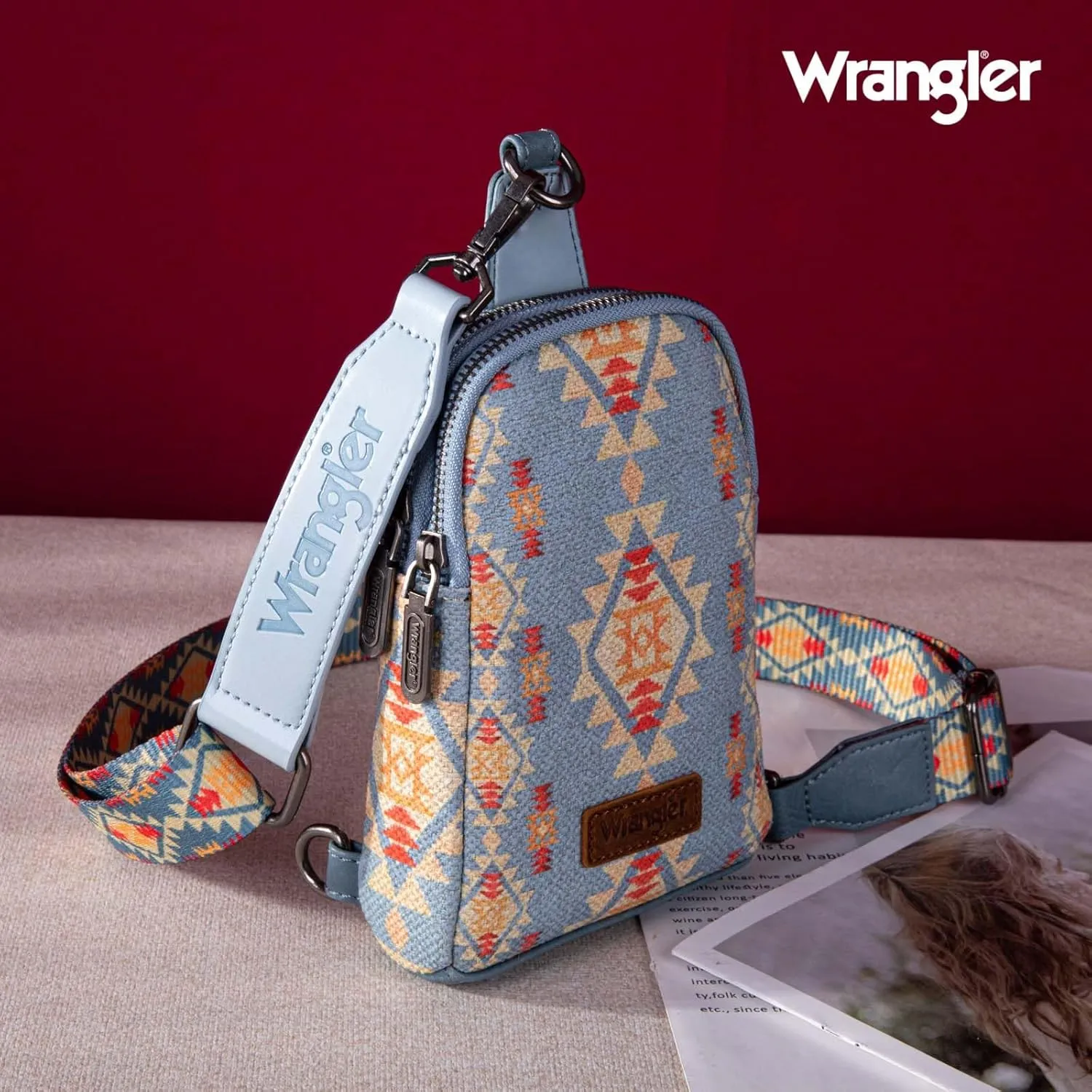 Wrangler Aztec Crossbody Sling Bags for Women Southwestern Print Purse with Detachable Strap