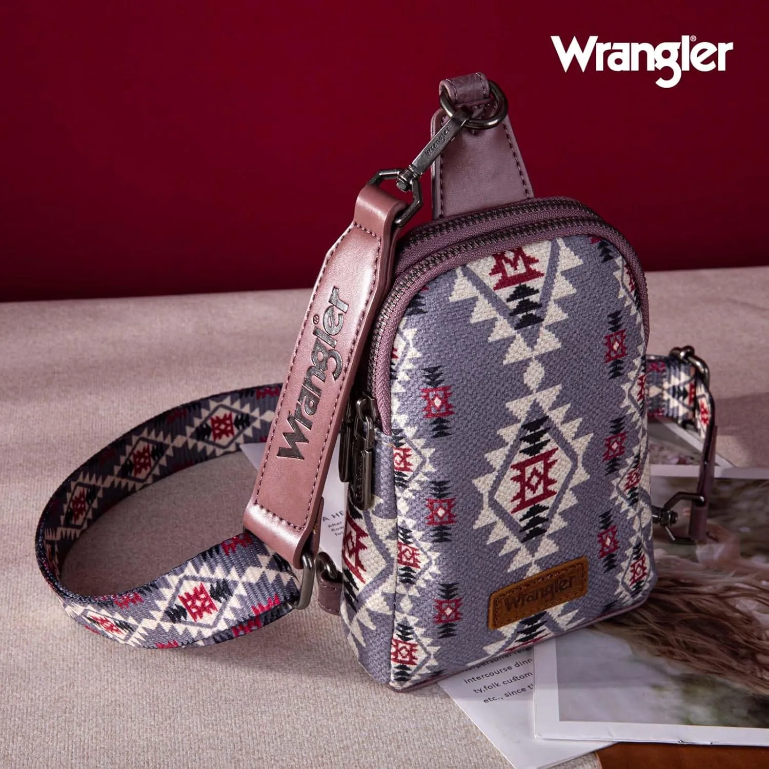 Wrangler Aztec Crossbody Sling Bags for Women Southwestern Print Purse with Detachable Strap