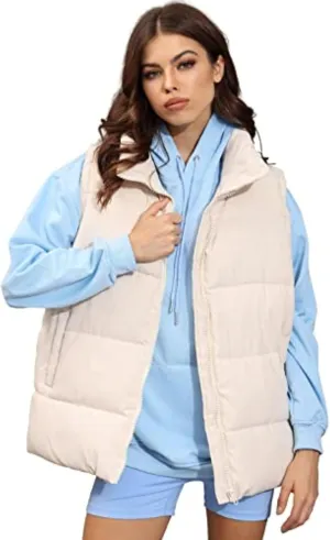 Xiaoxuemeng Womens Puffer Vest Collared Sleeveless Zip Up Padded Gilet Jacket Outwear