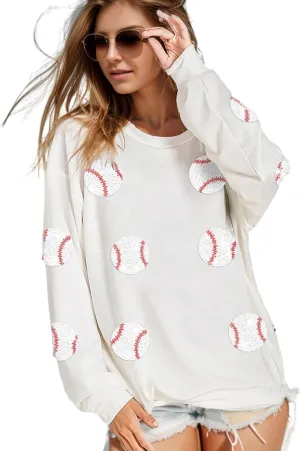 Xunger Womens Crewneck Long Sleeve Baseball Sequin Pullover Sweatshirt Loose Fit Casual Patches Gameday Tops