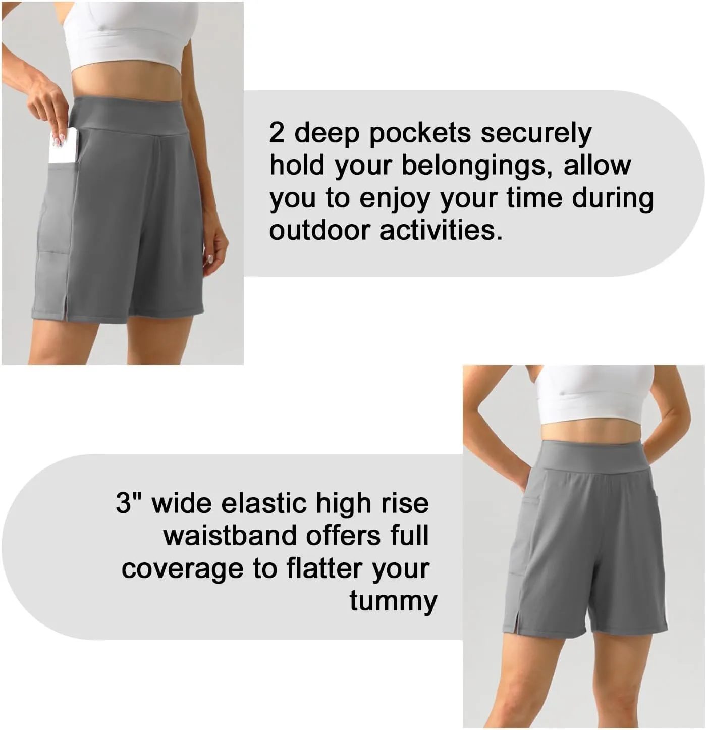 YOYOYOGA Bermuda Shorts for Women Stretchy Soft Yoga Shorts with Pockets High Waisted Workout Running Athletic Short