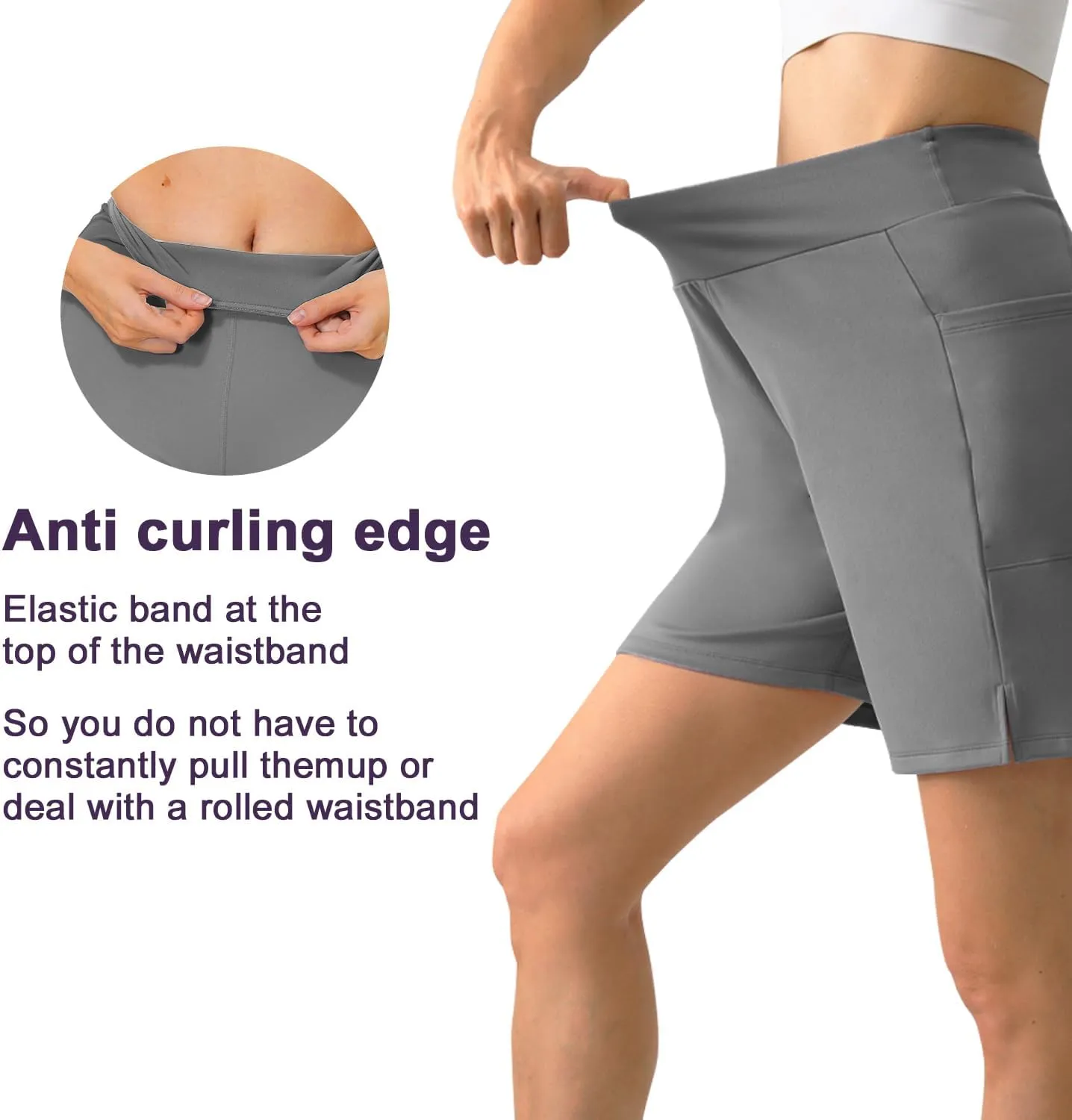 YOYOYOGA Bermuda Shorts for Women Stretchy Soft Yoga Shorts with Pockets High Waisted Workout Running Athletic Short