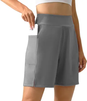 YOYOYOGA Bermuda Shorts for Women Stretchy Soft Yoga Shorts with Pockets High Waisted Workout Running Athletic Short