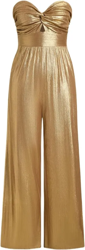 ZAFUL Women's Strapless Jumpsuit Twisted Cutout Metal Texture Wide Leg Loose Long Romper Playsuits