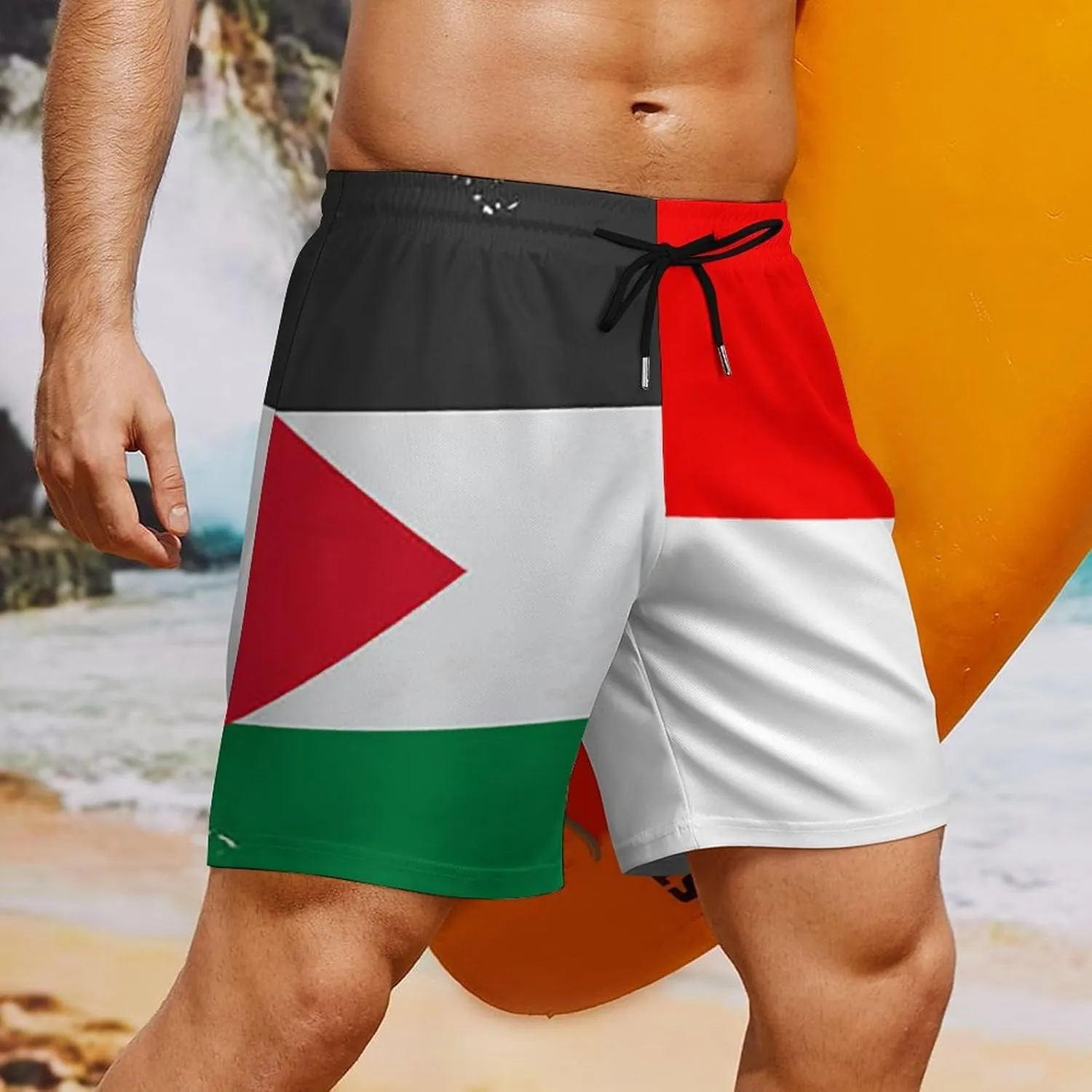 Zakqeik Palestine Flag Mens Swim Trunks Quick Dry Swim Shorts with Pockets Funny Beach Shorts