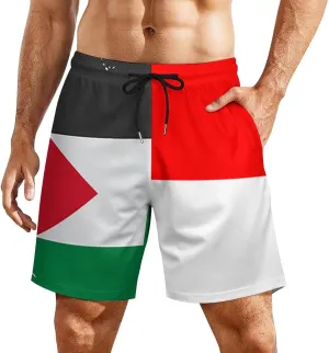 Zakqeik Palestine Flag Mens Swim Trunks Quick Dry Swim Shorts with Pockets Funny Beach Shorts