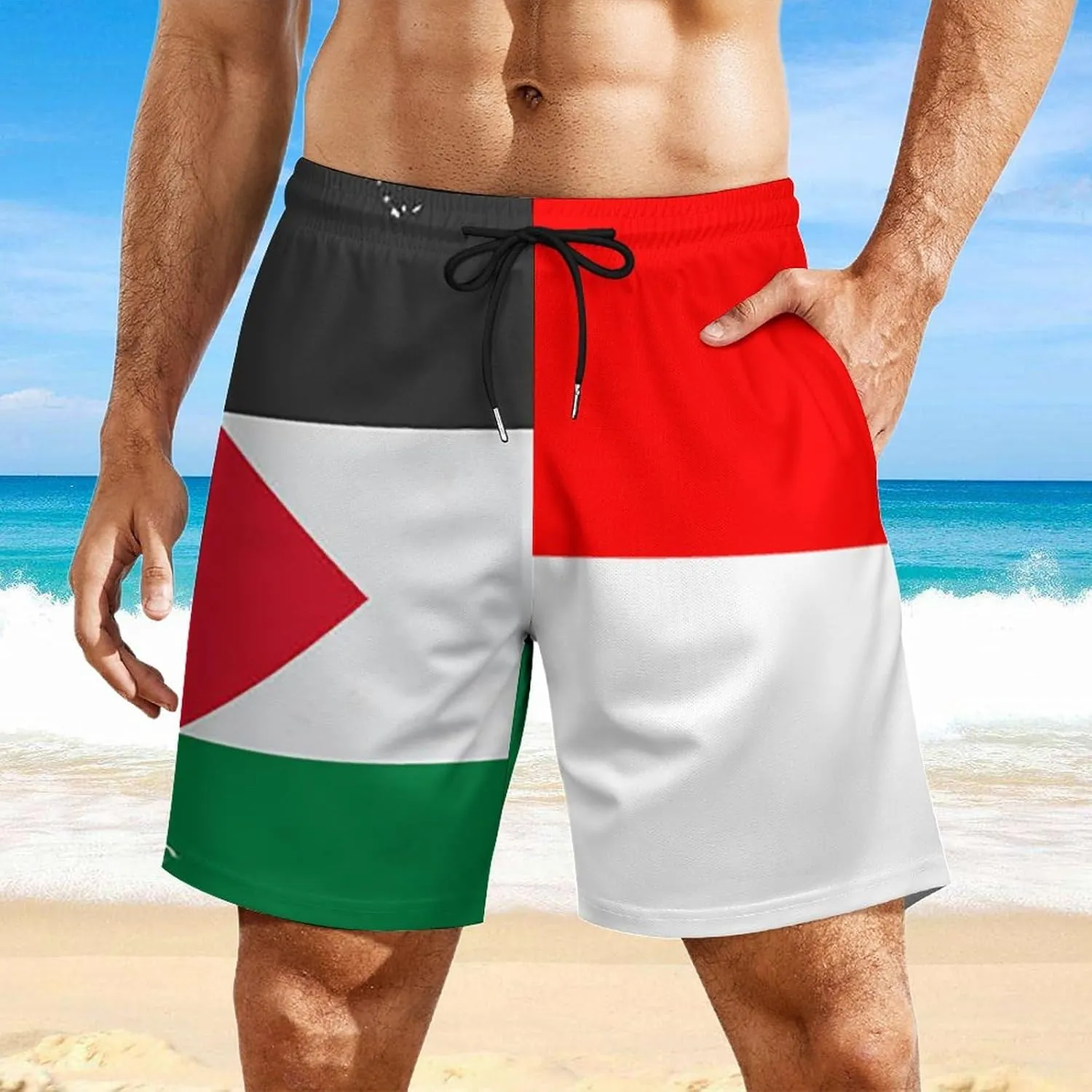 Zakqeik Palestine Flag Mens Swim Trunks Quick Dry Swim Shorts with Pockets Funny Beach Shorts