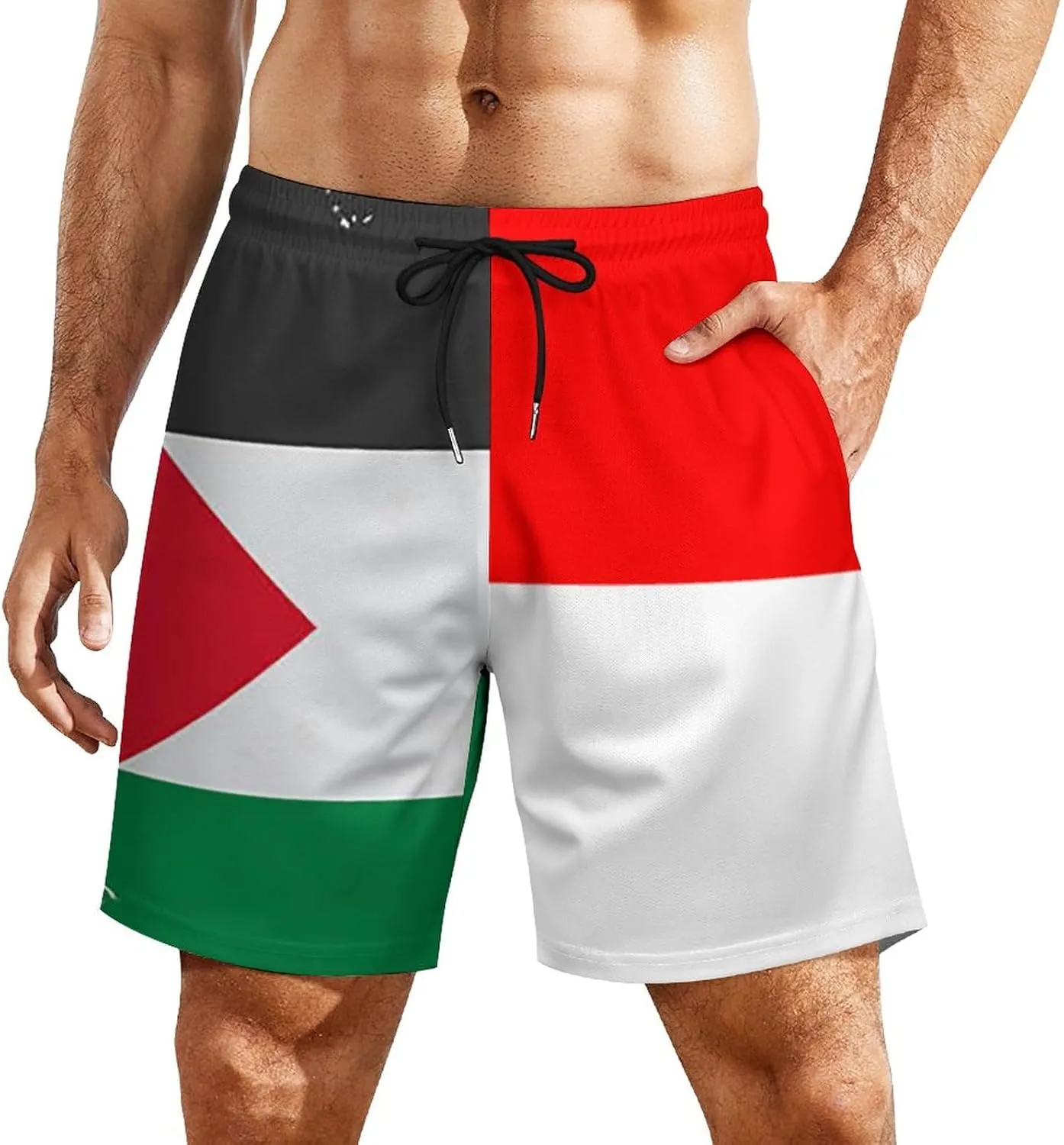 Zakqeik Palestine Flag Mens Swim Trunks Quick Dry Swim Shorts with Pockets Funny Beach Shorts